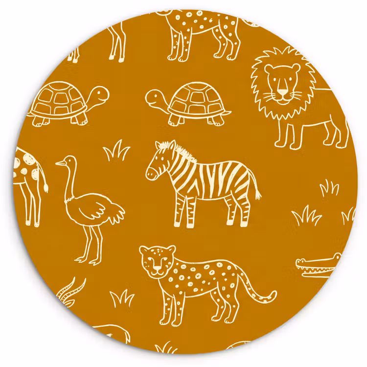 Muurcirkel glas - Dieren - Safari - Patroon - Kinderlijk - Oker — 1