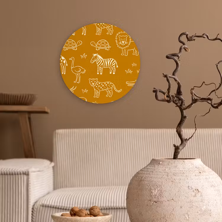 Muurcirkel glas - Dieren - Safari - Patroon - Kinderlijk - Oker — 2