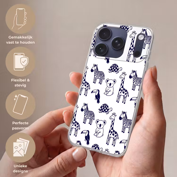 Telefoonhoesje - Dieren - Patroon - Kinderkamer - Grafisch - Wit-Blauw — 4