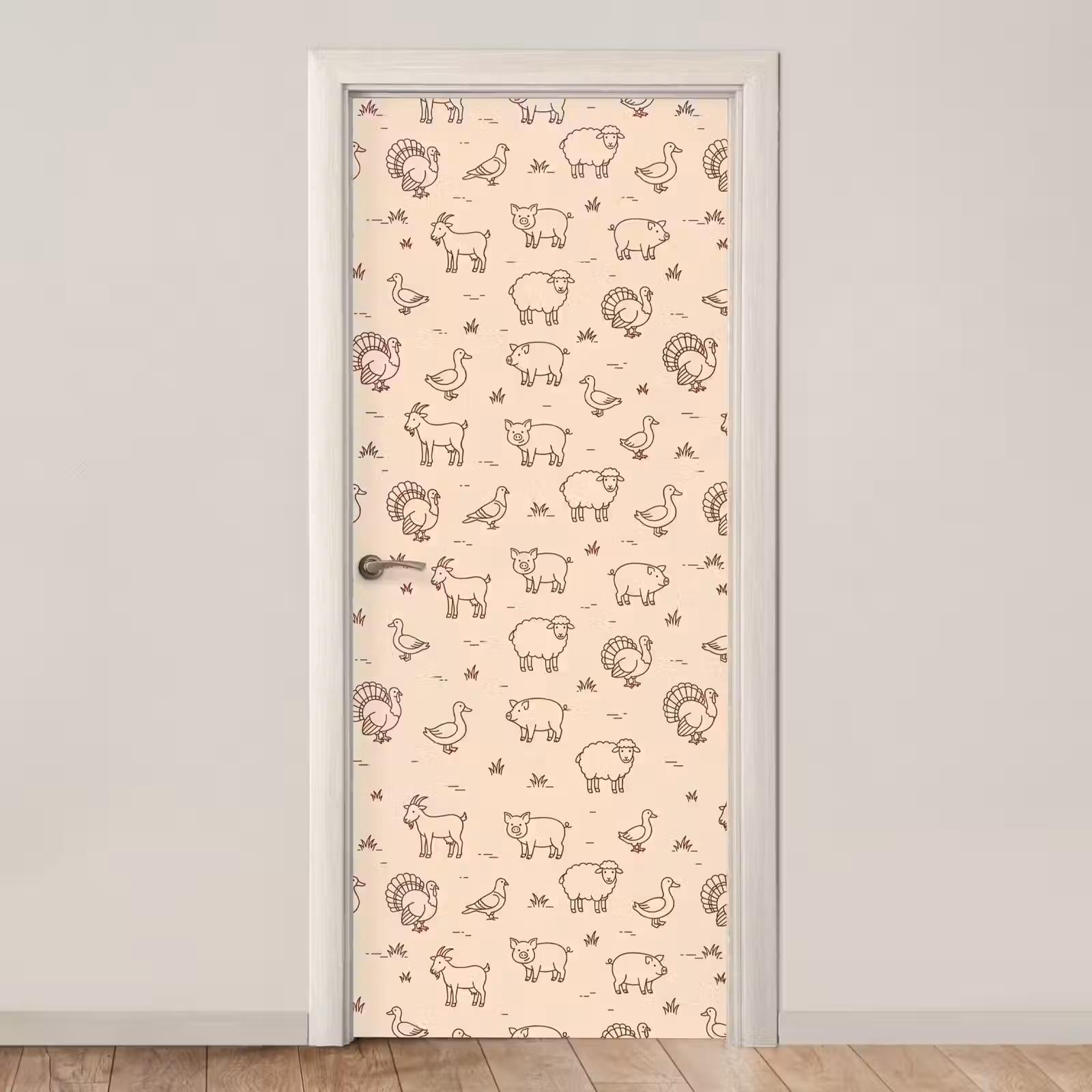 Deursticker - Dieren - Patroon - Boerderij - Minimalistisch - Beige — 1