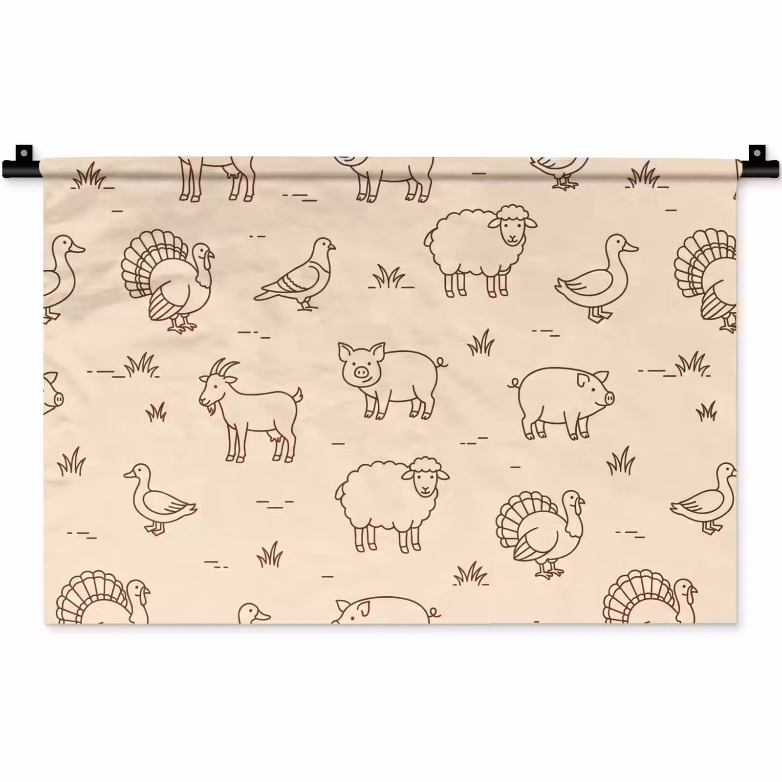 Wandkleed - Dieren - Patroon - Boerderij - Minimalistisch - Beige — 1
