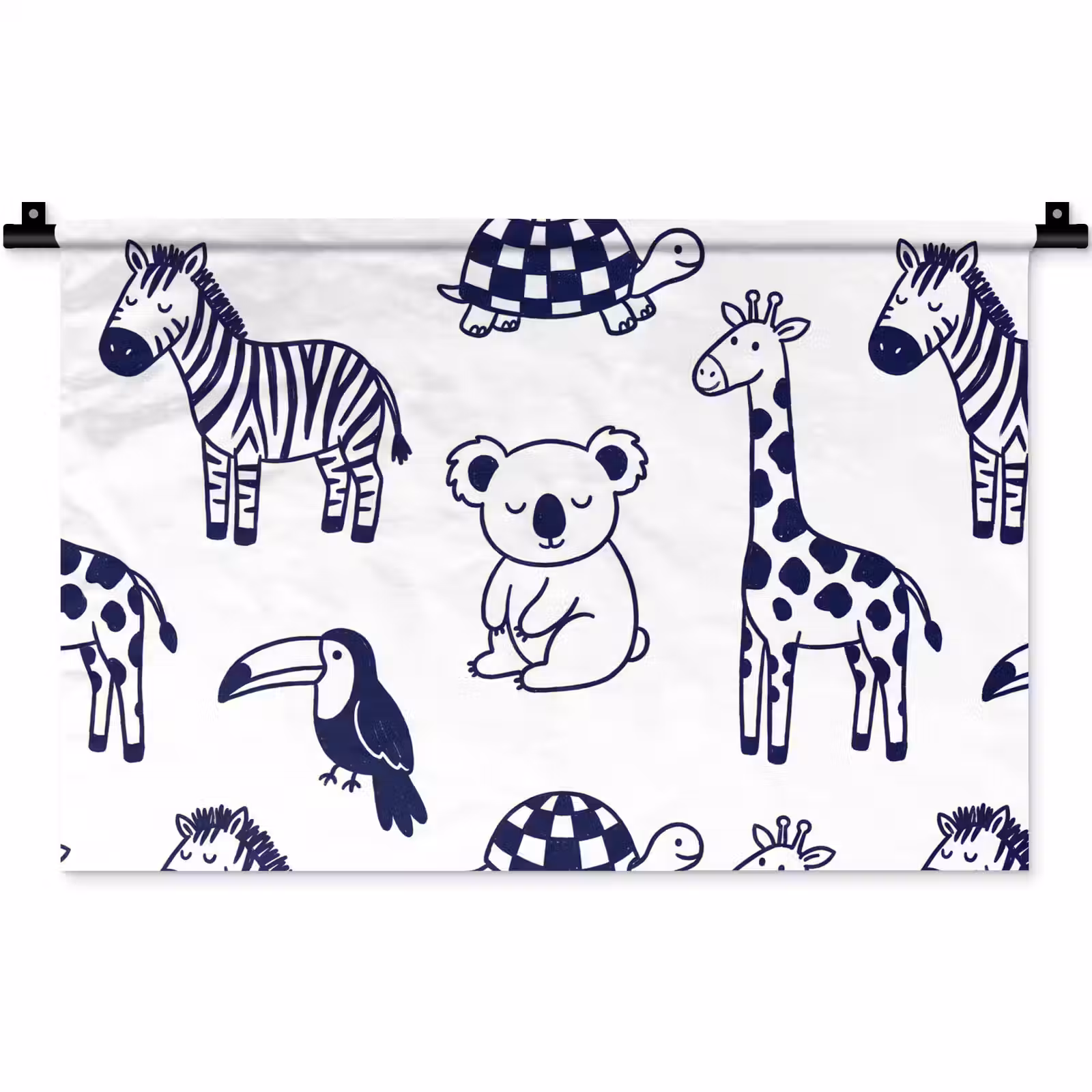 Wandkleed - Dieren - Patroon - Kinderkamer - Grafisch - Wit-Blauw — 1