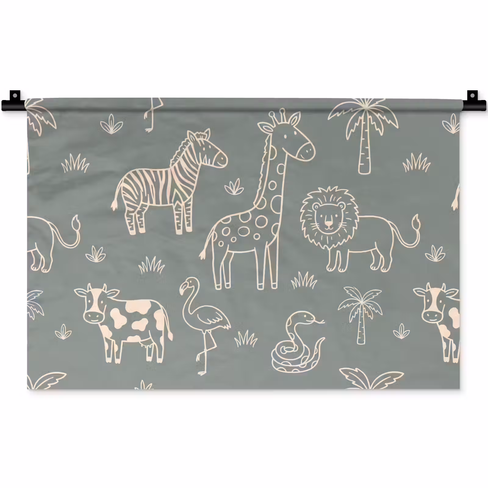 Wandkleed - Dieren - Safari - Patroon - Illustratie - Groen — 1
