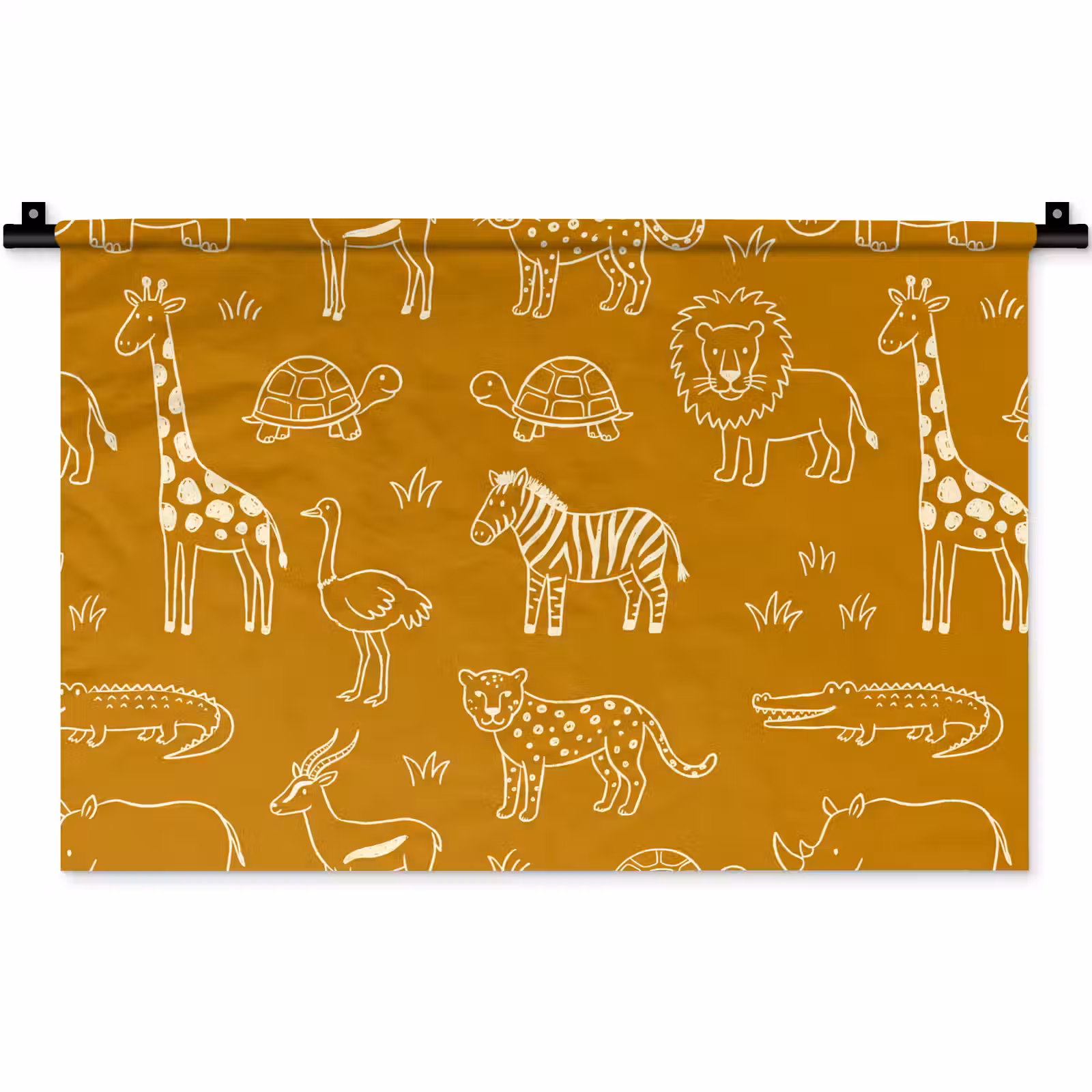 Wandkleed - Dieren - Safari - Patroon - Kinderlijk - Oker — 1