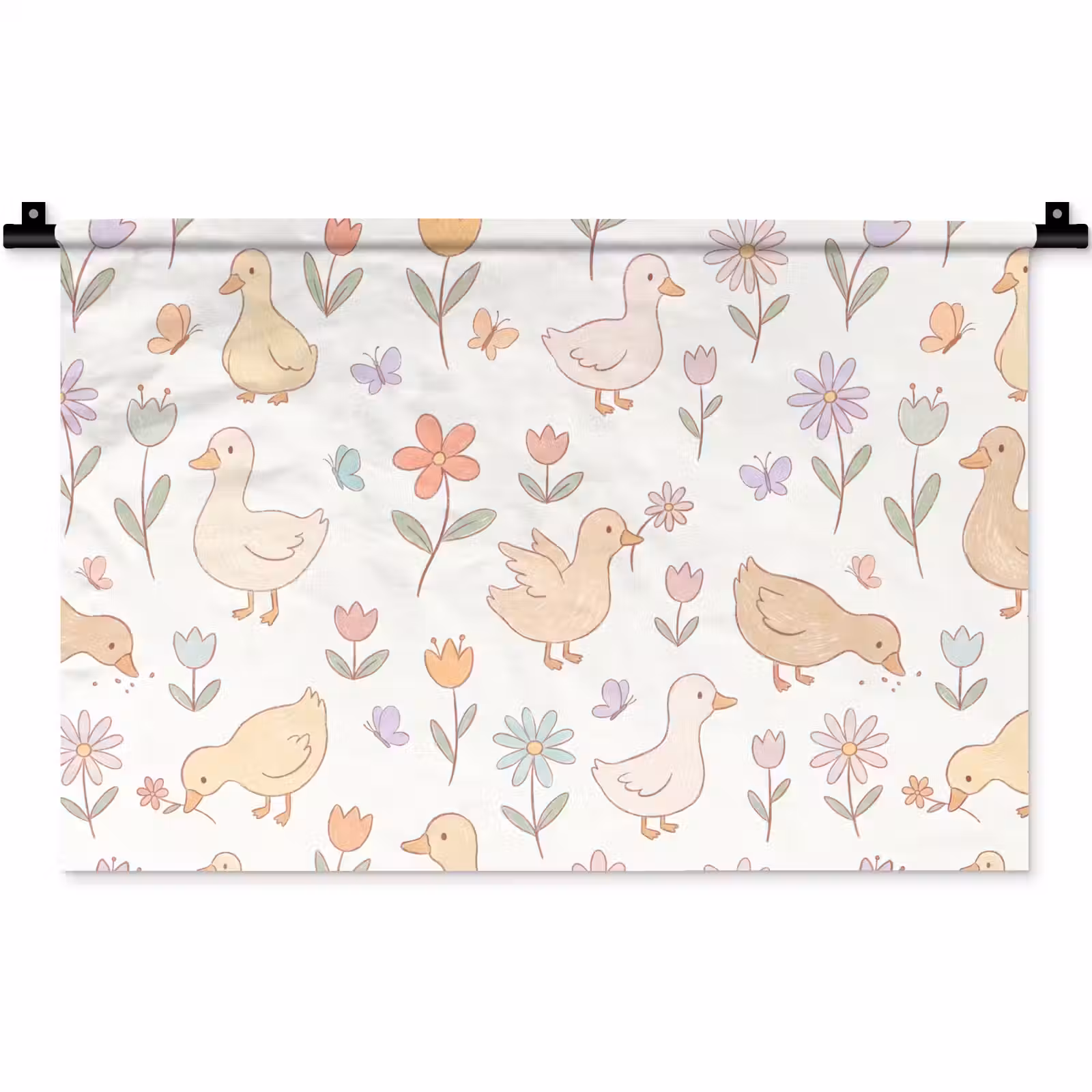 Wandkleed - Vogel - Bloemen - Patroon - Pastel - Dieren — 1