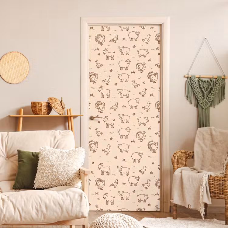 Deursticker - Dieren - Patroon - Boerderij - Minimalistisch - Beige — 4