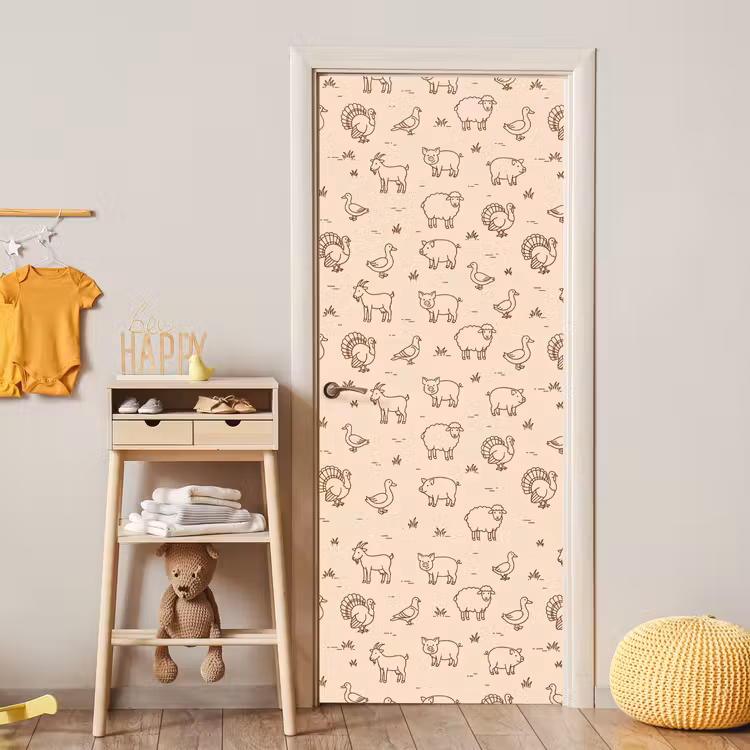 Deursticker - Dieren - Patroon - Boerderij - Minimalistisch - Beige — 6