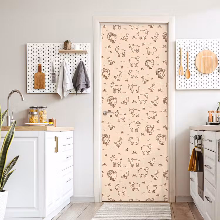 Deursticker - Dieren - Patroon - Boerderij - Minimalistisch - Beige — 7