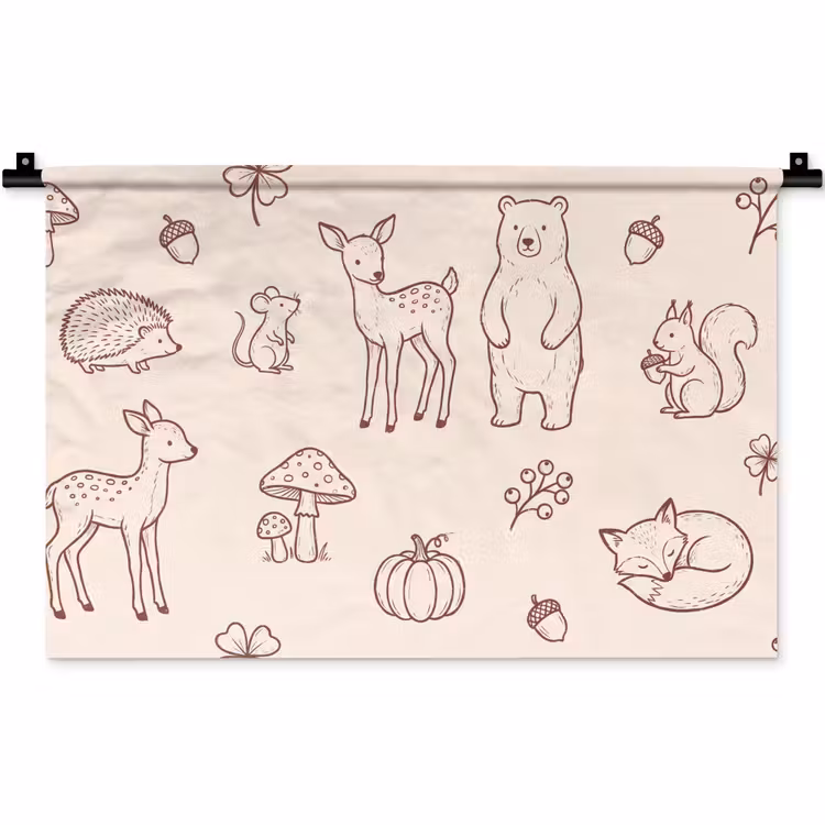 Wandkleed - Dieren - Bos - Natuur - Schets - Patroon — 1
