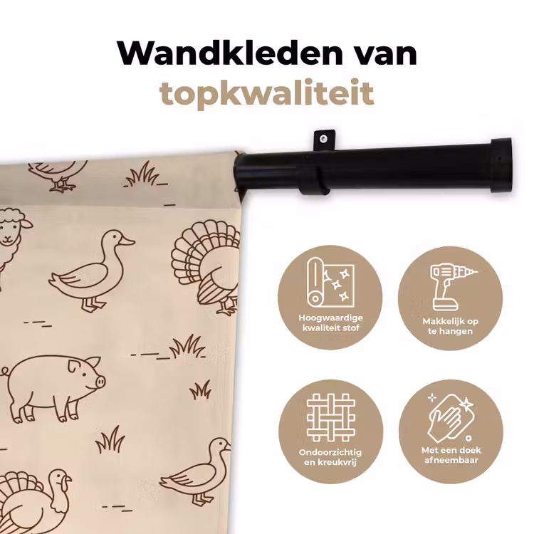 Wandkleed - Dieren - Patroon - Boerderij - Minimalistisch - Beige — 3