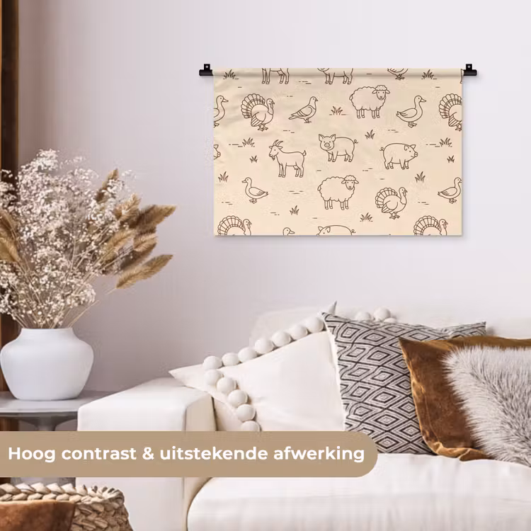 Wandkleed - Dieren - Patroon - Boerderij - Minimalistisch - Beige — 4