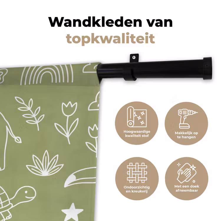 Wandkleed - Dieren - Patroon - Illustratie - Natuur - Groen — 3