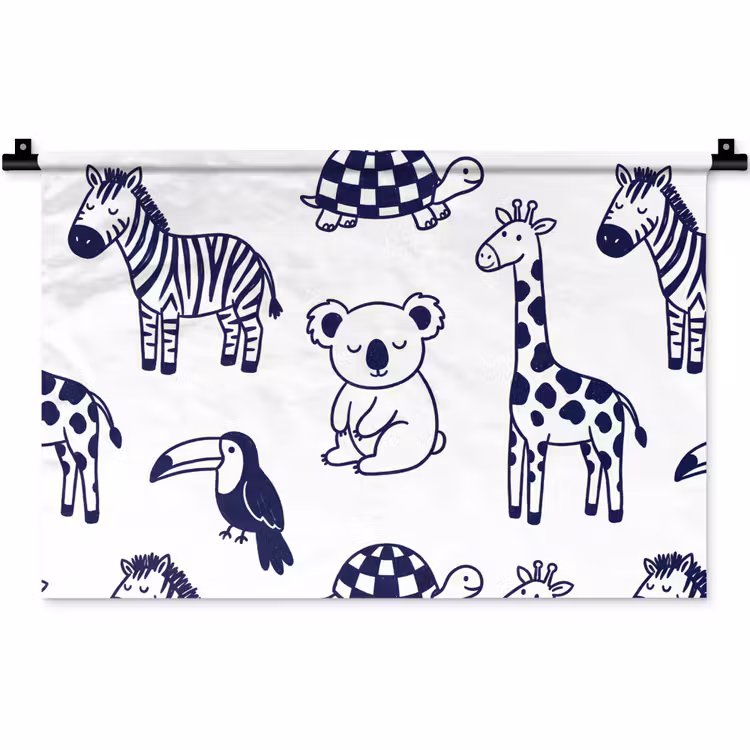 Wandkleed - Dieren - Patroon - Kinderkamer - Grafisch - Wit-Blauw — 1