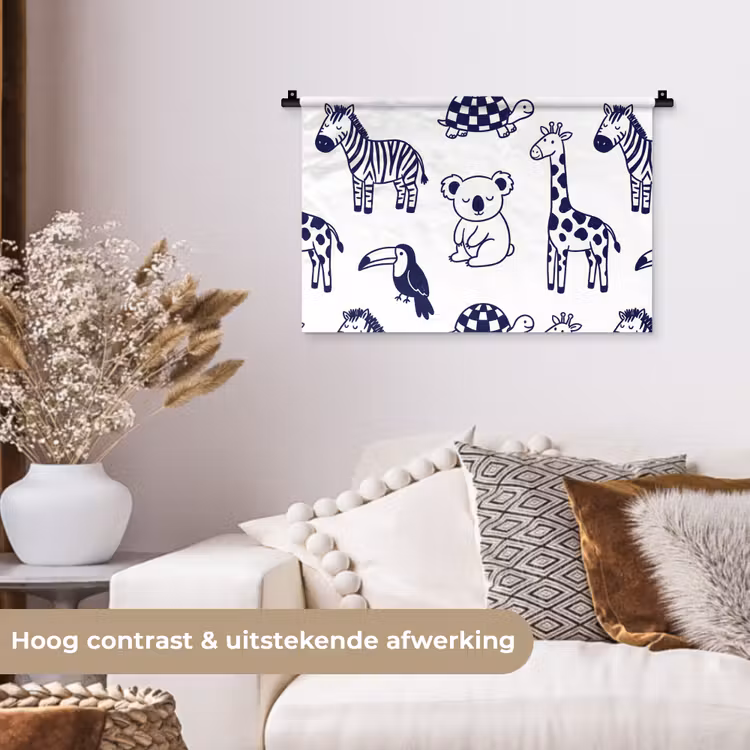 Wandkleed - Dieren - Patroon - Kinderkamer - Grafisch - Wit-Blauw — 4