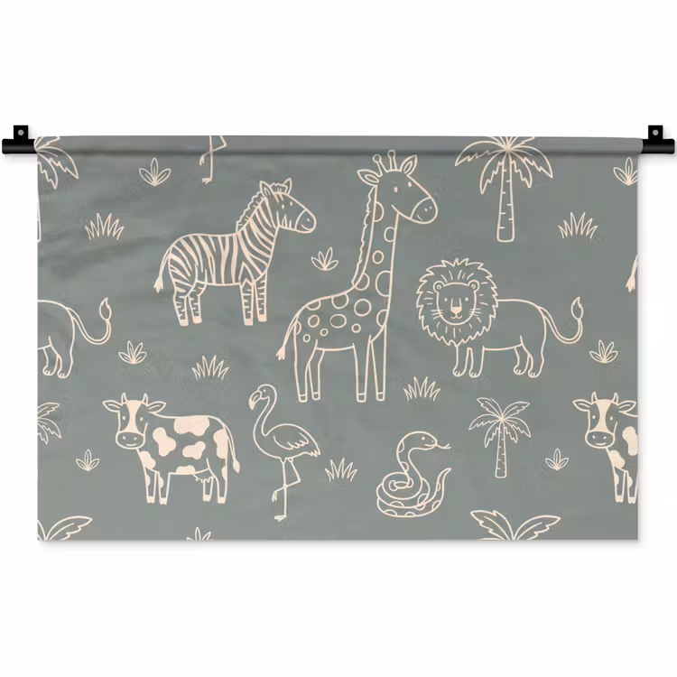 Wandkleed - Dieren - Safari - Patroon - Illustratie - Groen — 1