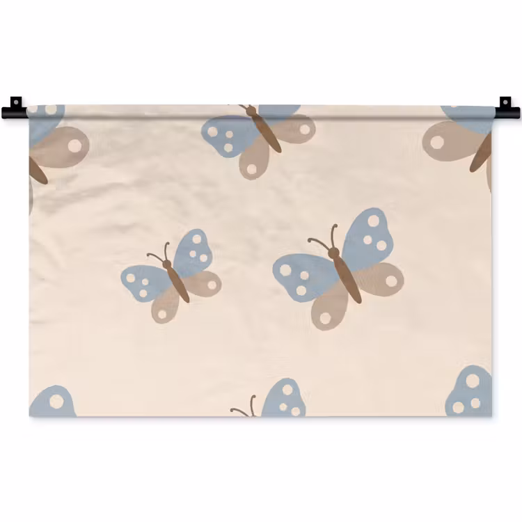 Wandkleed - Insect - Vlinderpatroon - Abstract - Blauw - Beige — 1