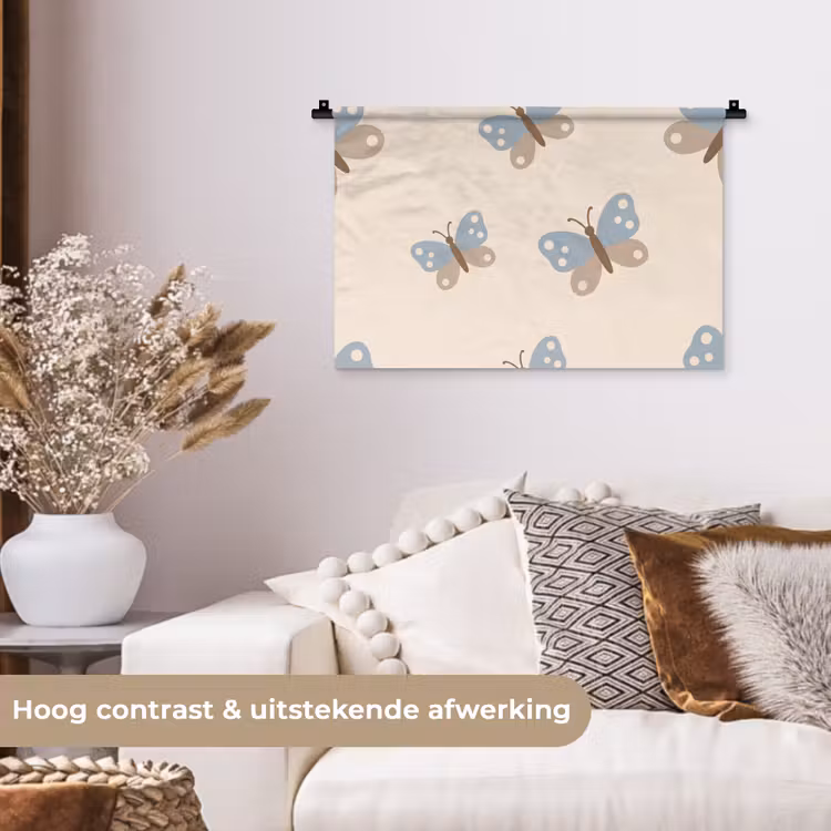Wandkleed - Insect - Vlinderpatroon - Abstract - Blauw - Beige — 4