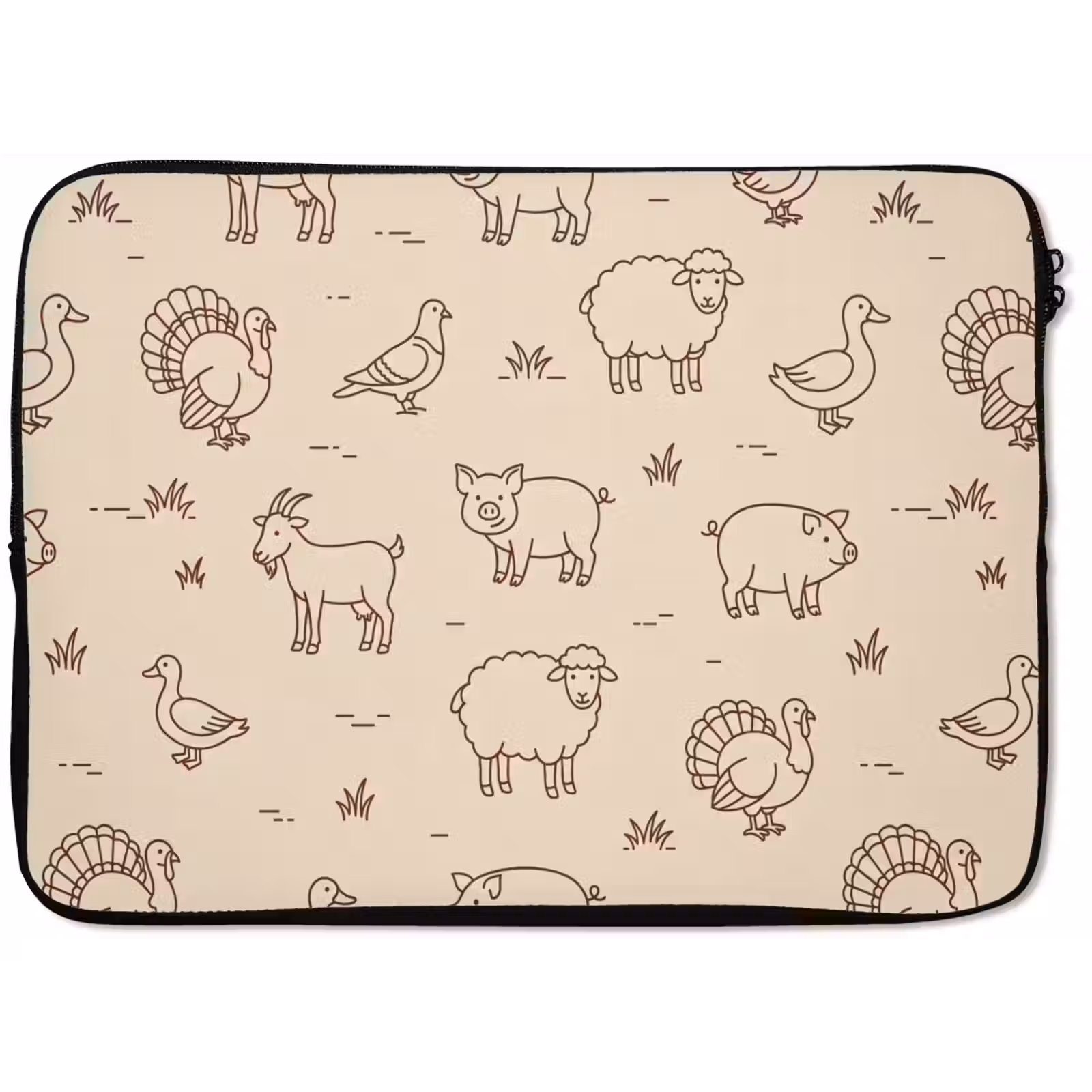 Laptophoes Dieren - Patroon - Boerderij - Minimalistisch - Beige — 1