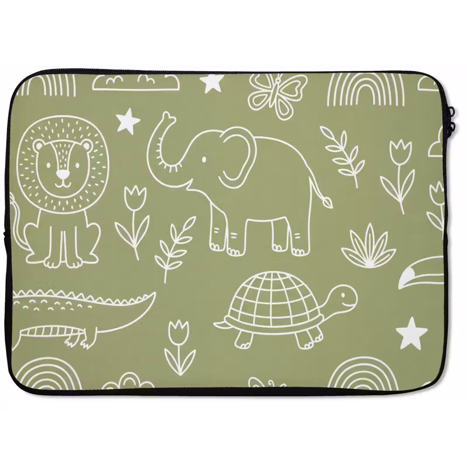 Laptophoes Dieren - Patroon - Illustratie - Natuur - Groen — 1
