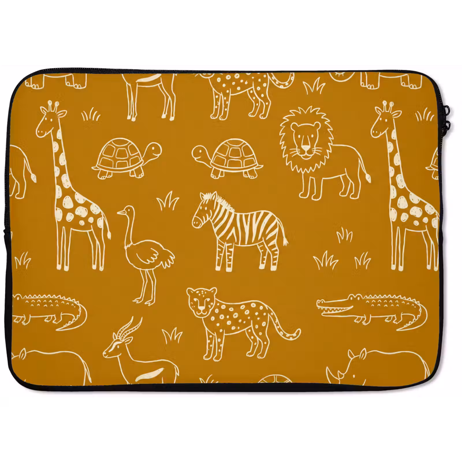 Laptophoes Dieren - Safari - Patroon - Kinderlijk - Oker — 1