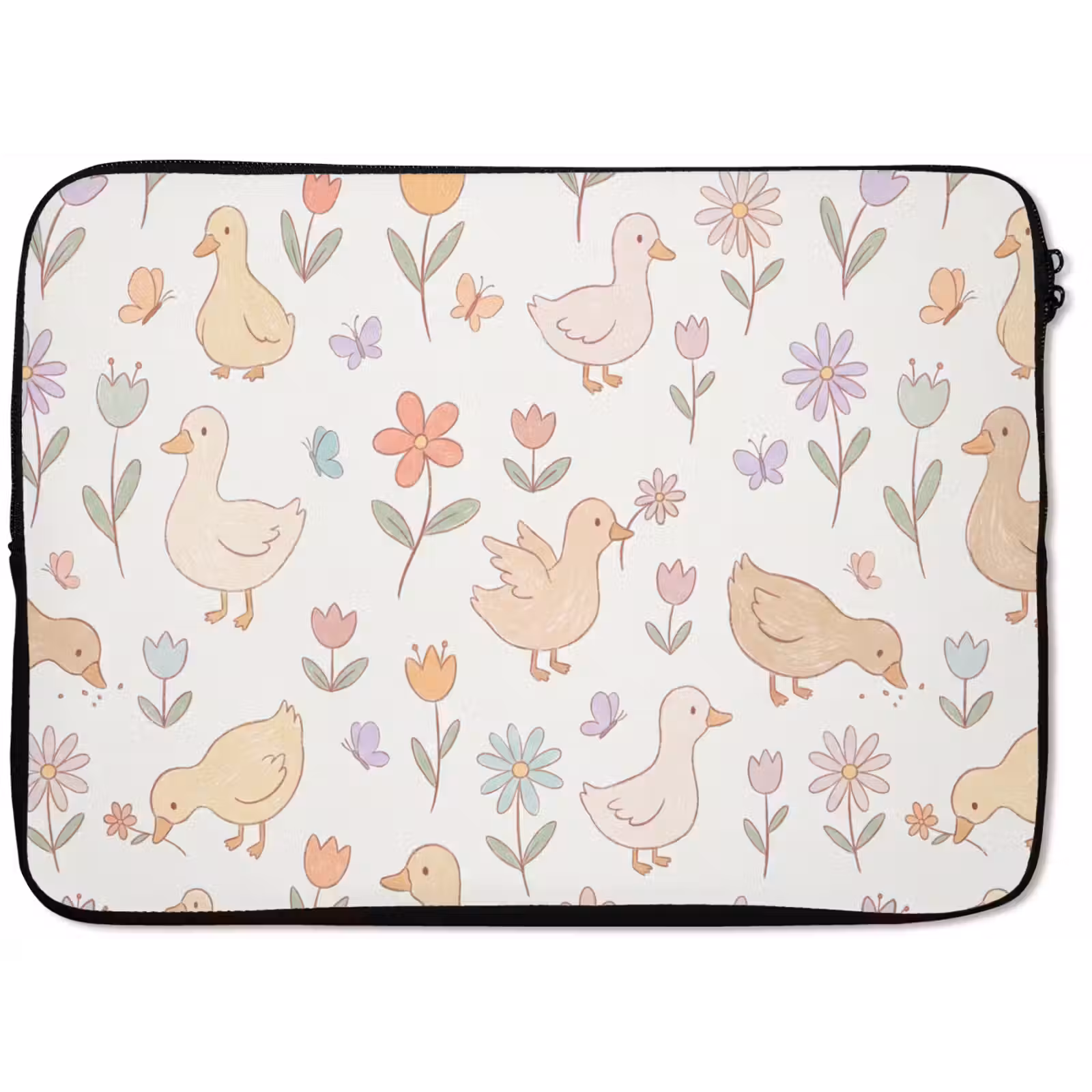 Laptophoes Vogel - Bloemen - Patroon - Pastel - Dieren — 1