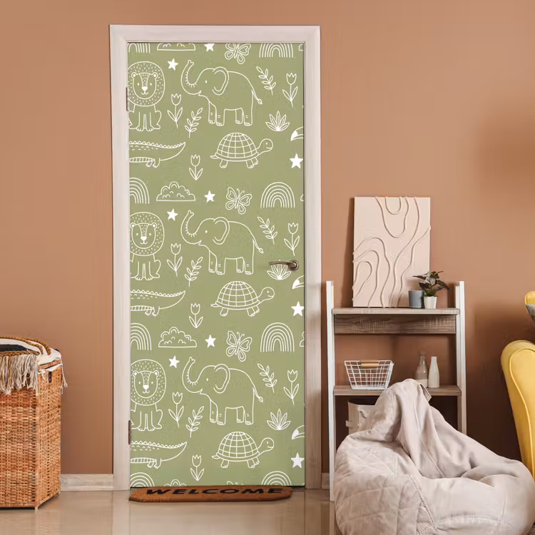 Deursticker - Dieren - Patroon - Illustratie - Natuur - Groen — 2
