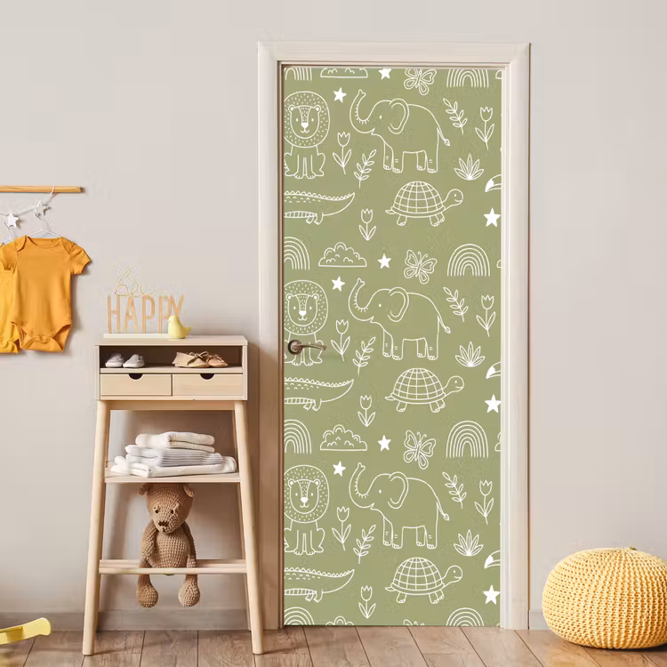 Deursticker - Dieren - Patroon - Illustratie - Natuur - Groen — 6