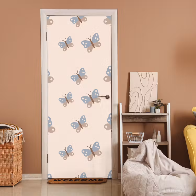 Deursticker - Insect - Vlinderpatroon - Abstract - Blauw - Beige — 2
