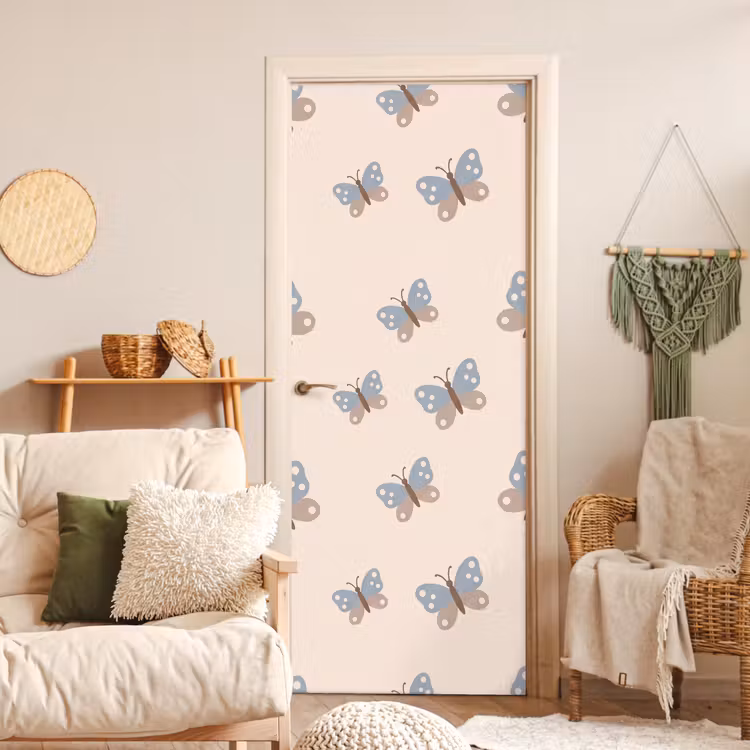 Deursticker - Insect - Vlinderpatroon - Abstract - Blauw - Beige — 4