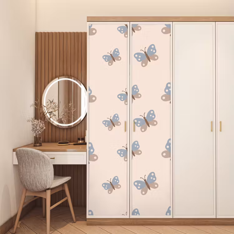 Deursticker - Insect - Vlinderpatroon - Abstract - Blauw - Beige — 5