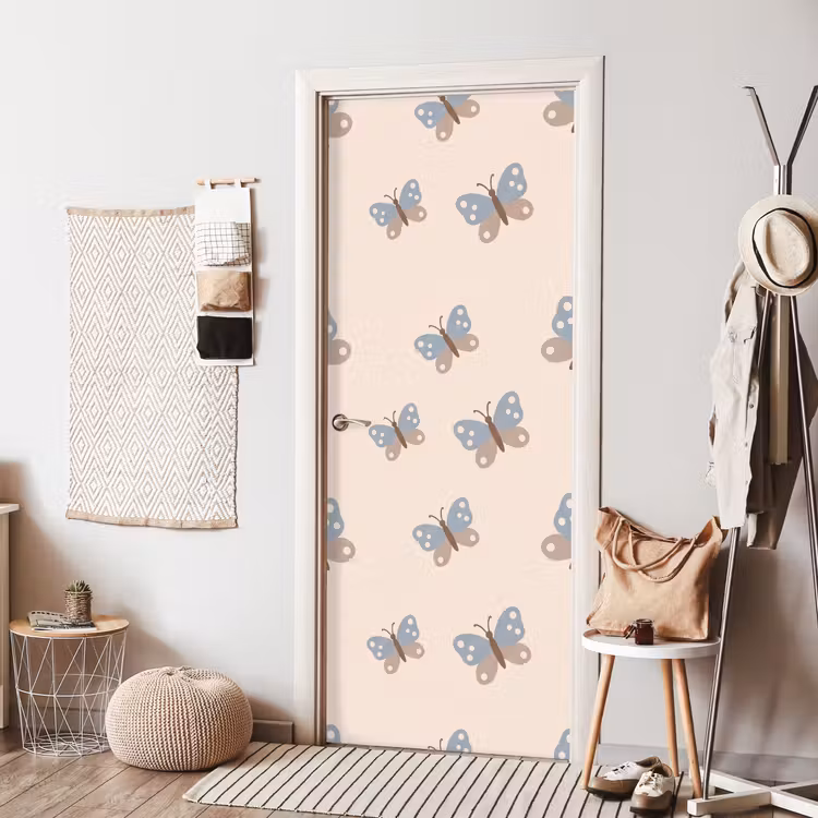 Deursticker - Insect - Vlinderpatroon - Abstract - Blauw - Beige — 8