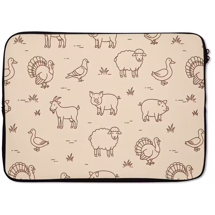Laptophoes Dieren - Patroon - Boerderij - Minimalistisch - Beige — 1