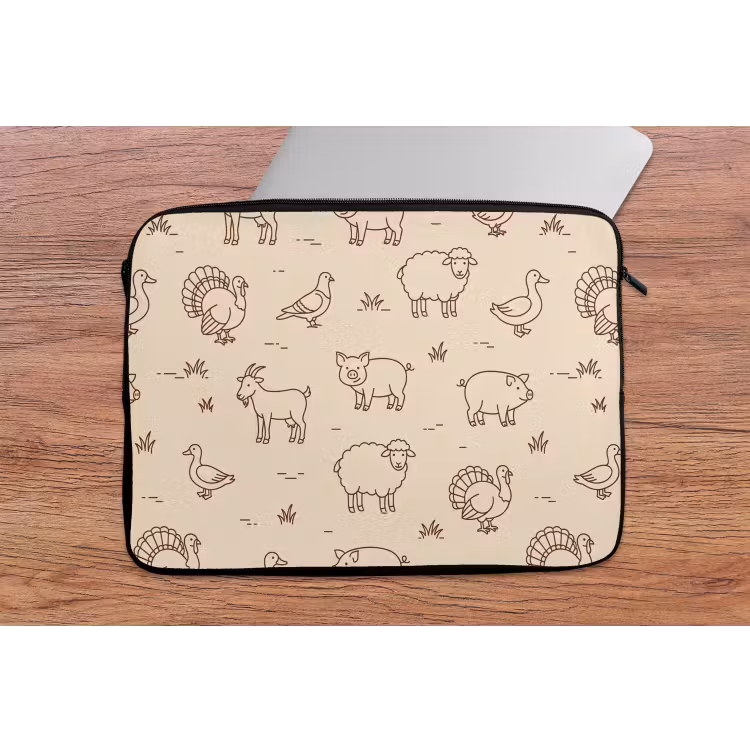 Laptophoes Dieren - Patroon - Boerderij - Minimalistisch - Beige — 2