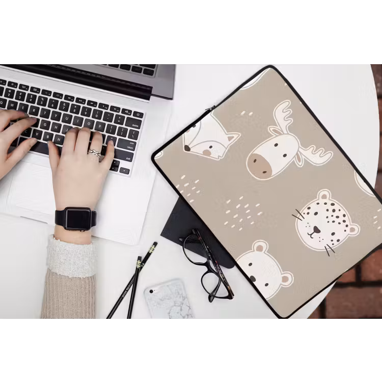 Laptophoes Dieren - Patroon - Illustratie - Modern - Beige — 3