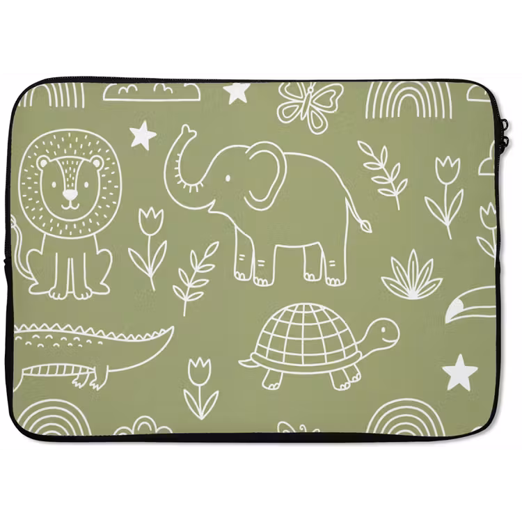 Laptophoes Dieren - Patroon - Illustratie - Natuur - Groen — 1