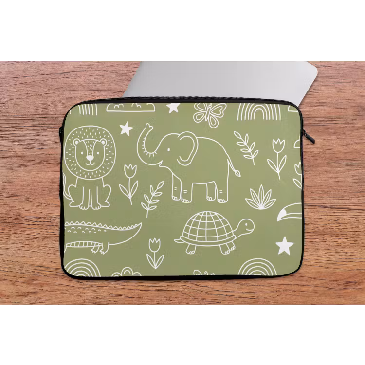 Laptophoes Dieren - Patroon - Illustratie - Natuur - Groen — 2