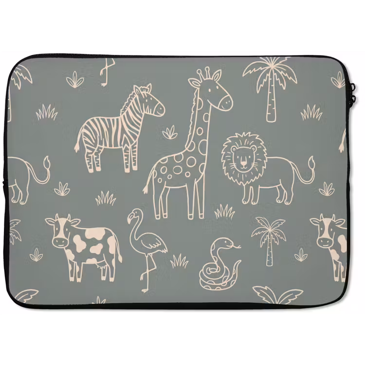 Laptophoes Dieren - Safari - Patroon - Illustratie - Groen — 1