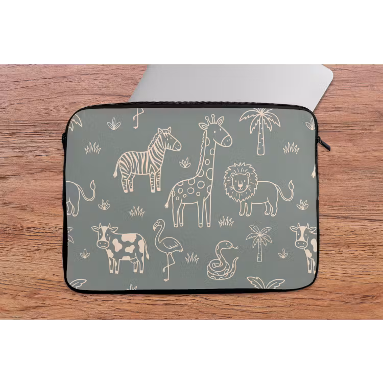 Laptophoes Dieren - Safari - Patroon - Illustratie - Groen — 2