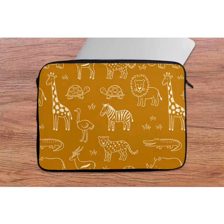 Laptophoes Dieren - Safari - Patroon - Kinderlijk - Oker — 2
