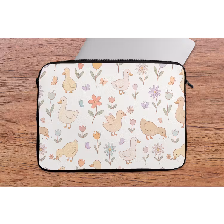 Laptophoes Vogel - Bloemen - Patroon - Pastel - Dieren — 2