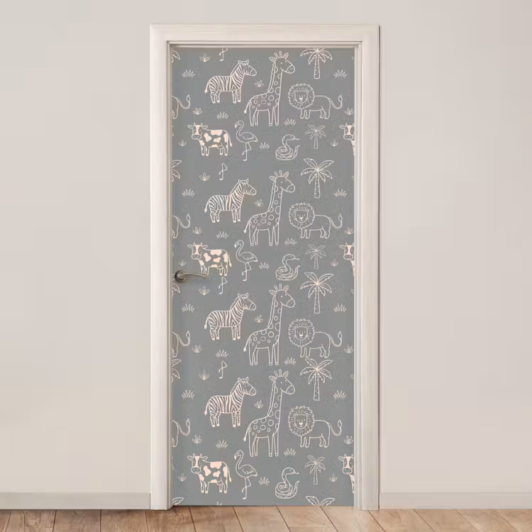 Deursticker - Dieren - Safari - Patroon - Illustratie - Groen — 1