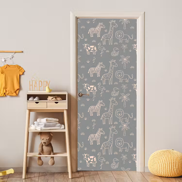 Deursticker - Dieren - Safari - Patroon - Illustratie - Groen — 6