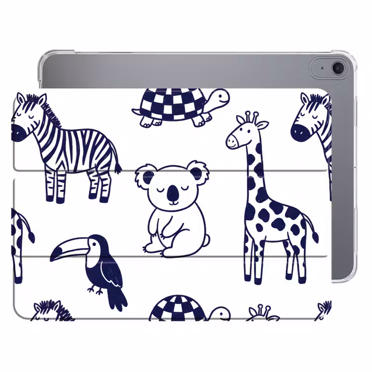 Dieren - Patroon - Kinderkamer - Grafisch - Wit-Blauw — 1