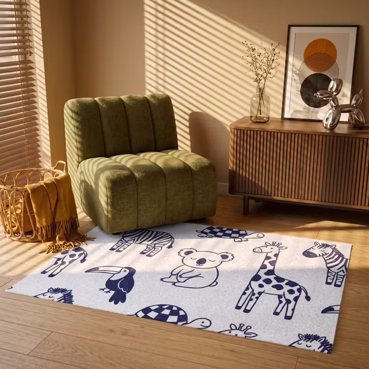 Vloerkleed - Dieren - Patroon - Kinderkamer - Grafisch - Wit-Blauw — 2