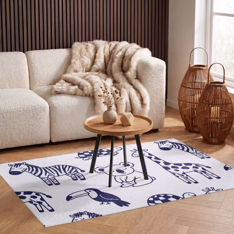 Vloerkleed - Dieren - Patroon - Kinderkamer - Grafisch - Wit-Blauw — 3