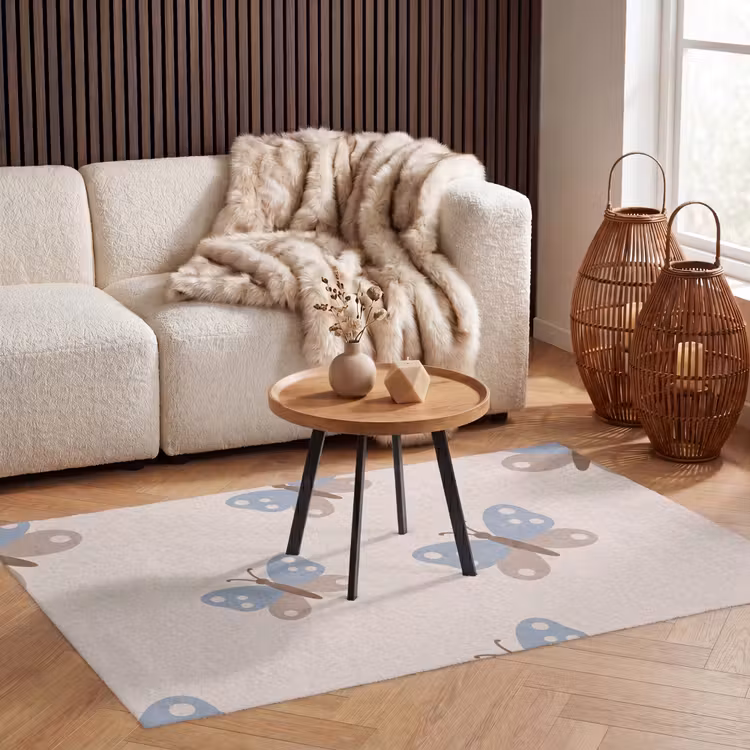 Vloerkleed - Insect - Vlinderpatroon - Abstract - Blauw - Beige — 3