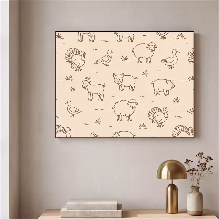 Art frame - Dieren - Patroon - Boerderij - Minimalistisch - Beige — 5