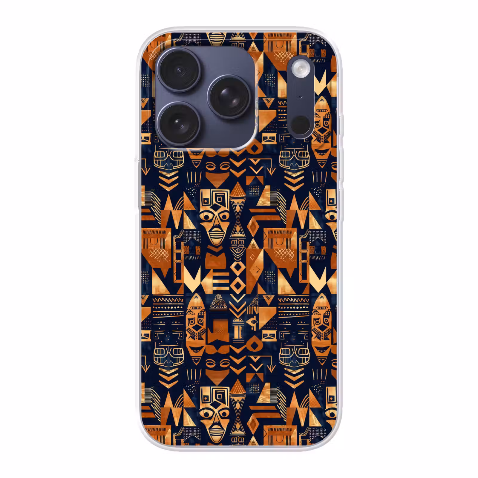 Telefoonhoesje - Nachtblauw - Koper - Tribaal - Maskers — 1