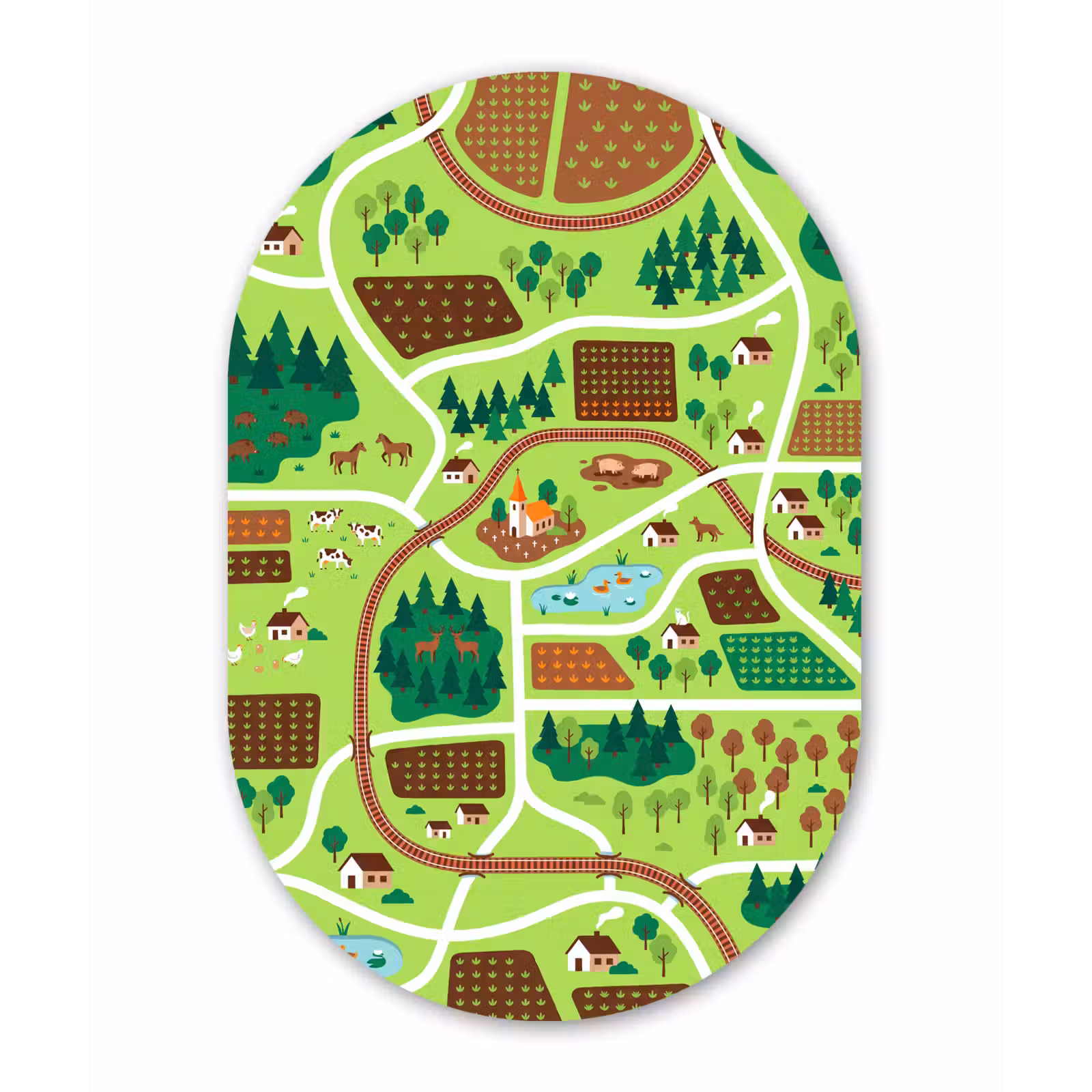 Muurovaal glas - Platteland - Dieren - Illustratie — 1