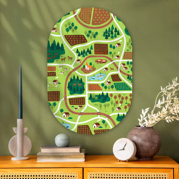 Muurovaal glas - Platteland - Dieren - Illustratie — 2